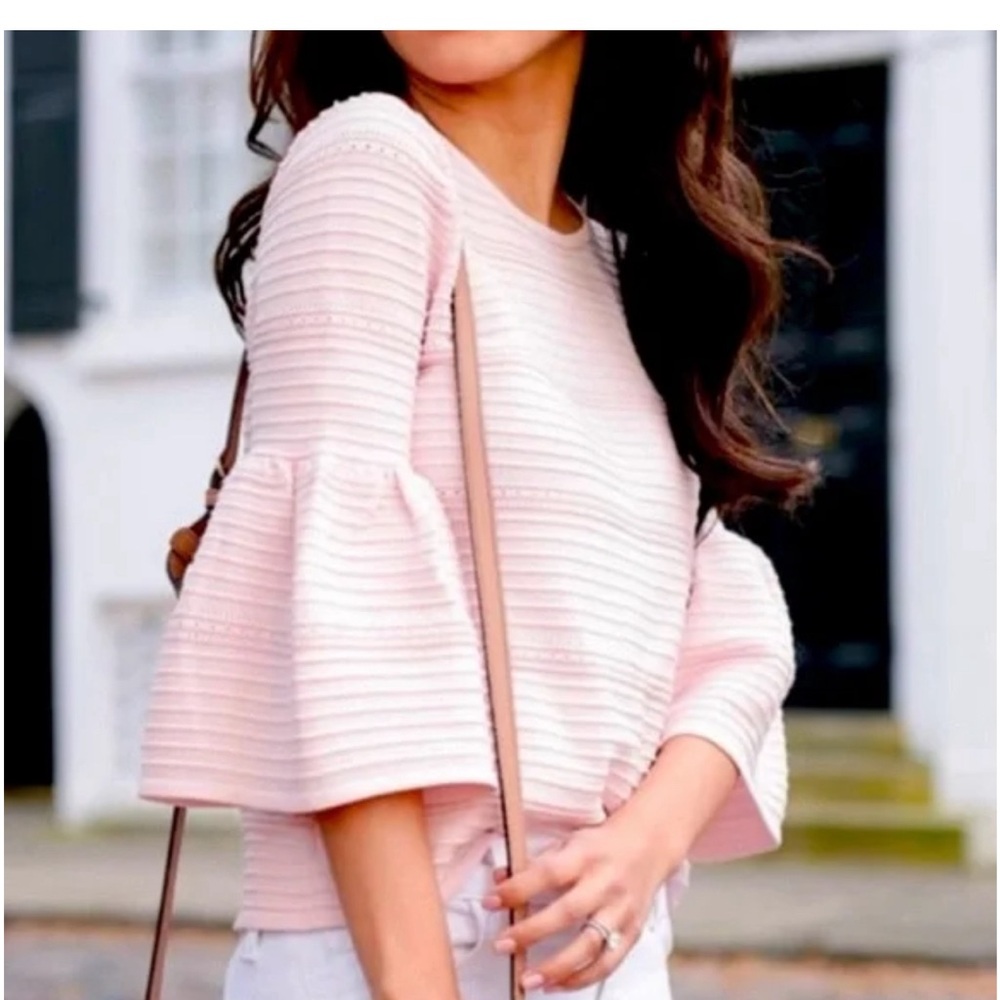 White House Black Market Light Pink Bell Sleeve Blouse